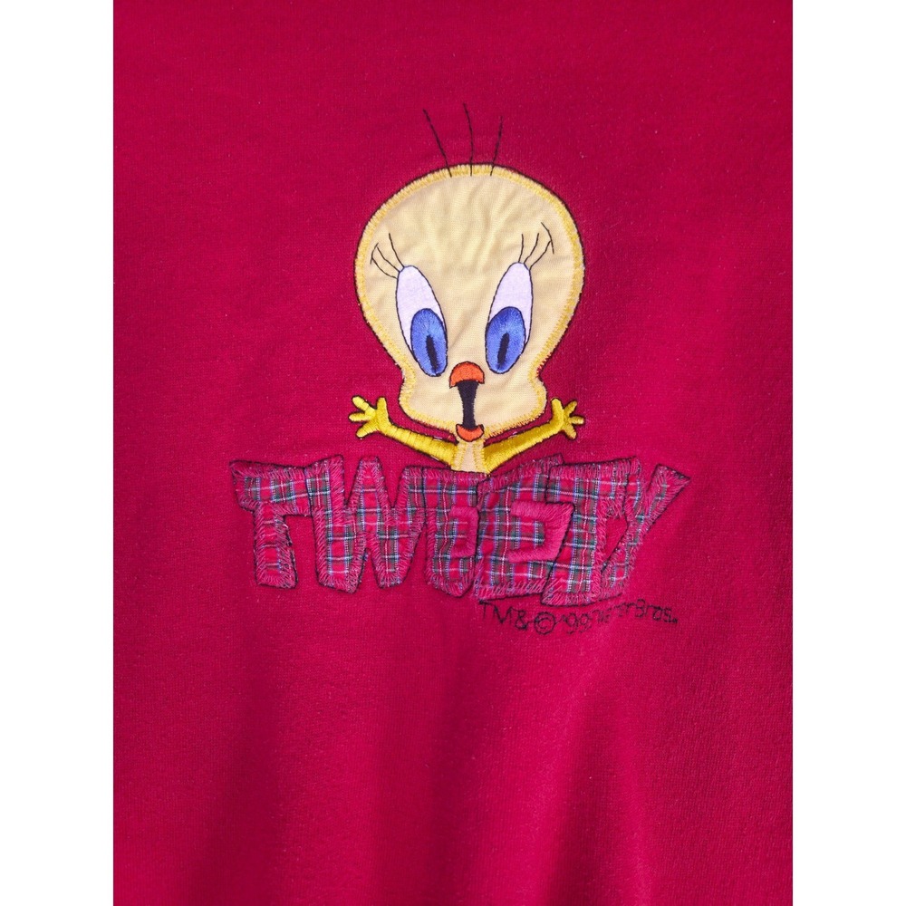 Vintage 90s Warner Bros Tweety Bird Sweatshirt Womens 3X Red Embroidered USA - Picture 2 of 12